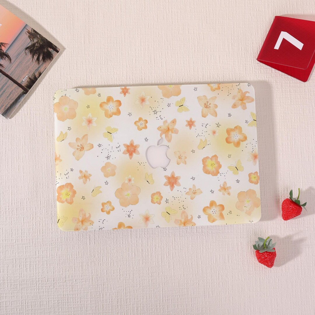 Pear Computer Cover Peach Floral & Butterfly MacBook Air Case |hard Laptop Case for MacBook ...