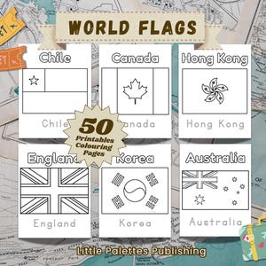 50 World Flags From Around the World Colouring Pages Geography Educational Colouring Activity for Kids to Learn 50 Different Country Flags