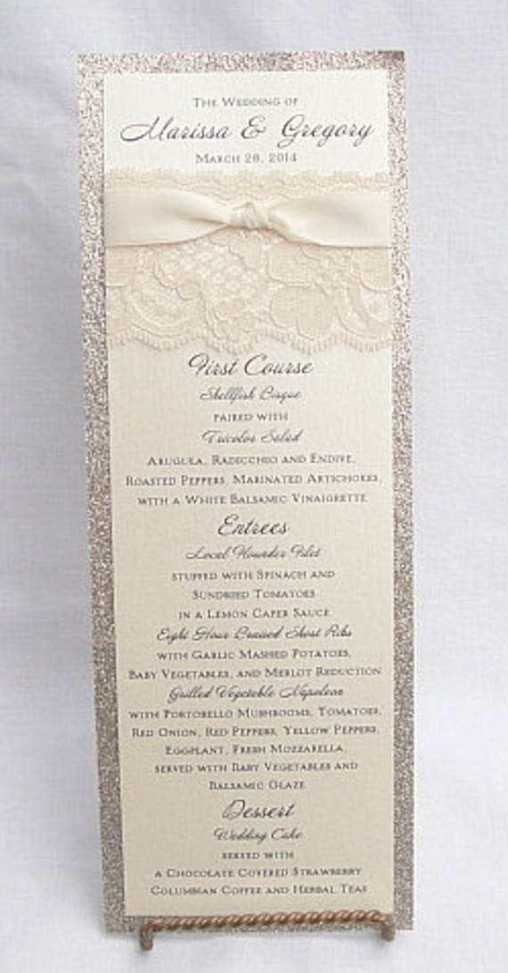 Lace Wedding Menu, Reception Menu, Wedding Menu Card, Wedding Reception Menus, Tea Length Menu, Long Menu, Menu Card, Glitter Wedding Menu