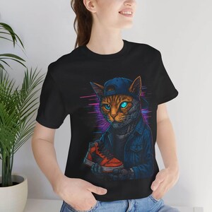 Cyber Cat Shirt - Futuristic Sneakerhead Tee with Robot Cat - Cyberpunk Streetwear Gift for Men Women