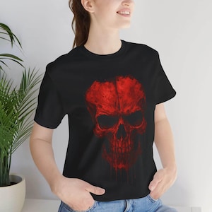 Bloody Skull Shirt - Red Dripping Skull Graphic Tee for Men - Horror Grunge Skull T-Shirt - Dark Gothic Halloween Outfit