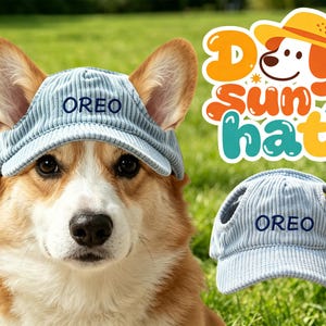 Personalisierte bestickte Hundemütze mit Ohrlöchern, benutzerdefinierte Cord-Haustier-Baseballmütze, Welpen Geschenk, Hunde-Sonnenblende für kleine, mittelgroße und große Hunde