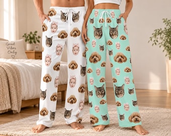 Gepersonaliseerde pyjamabroek met gezicht | Huisdierbandana | Sokken, Pyjamabroek met foto op maat, Cadeaus met foto van huisdier op maat, Kerstcadeau, Cadeau voor dierenliefhebbers