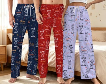 Personalized Grandma Grandpa Pajama Pants, Custom Matching Socks With Kid Names, Grandparent Holiday Birthday Gift