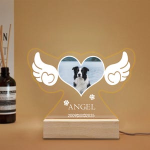 Personalized Pet Memorial LED Night Light Angel Wings Photo Frame Light Up Pet Loss Frame Pet Photo Light Dog Loss Gift Dog Sympathy Gift
