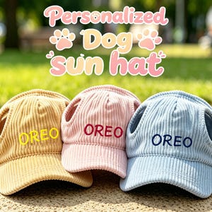 Gorro bordado personalizado para perros con orificios para las orejas, gorra de béisbol de pana personalizada para mascotas, regalo para cachorros, visera para perros pequeños, medianos y grandes.
