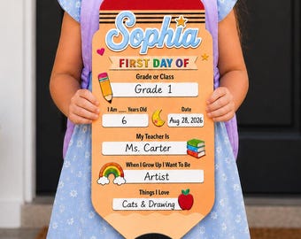 Letrero personalizado para el primer día de clases, pizarra escolar con nombre personalizado y lápiz, accesorio reutilizable para fotos del primer y último día de clases.