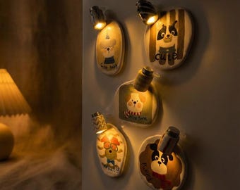 Imanes de arcilla con luz LED para refrigerador, forma de perro, hechos a mano, con forma de cachorro brillante, decoración de cocina de arcilla polimérica, regalo para amantes de las mascotas.
