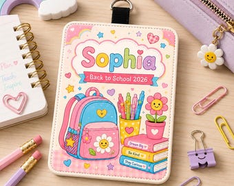 Cuaderno de composición personalizado, tarjetero de cuero para profesor, accesorios para cordón escolar para profesores, regalo de regreso a clases para profesores.