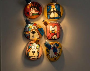 Imanes de perro con luz LED para refrigerador / Imanes de animales brillantes hechos a mano / Luz nocturna de mascota de dibujos animados para decoración de cocina
