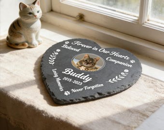 Placa conmemorativa personalizada para mascotas, con forma de corazón, con foto, nombre y fecha, para perro o gato.