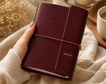 Personalized Leather Journal, Custom Name Traveler's Notebook, A5 A6 A7 TN Planner Cover, Graduation Gift for Her
