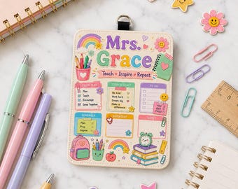 Portatarjetas personalizado para profesores, portatarjetas de identificación con nombre personalizado para Sra., Sra. y Srta., regalo de regreso a clases, cordón para el aula