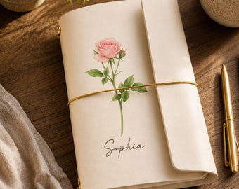 Personalized Traveler's Notebook, Custom Name Leather Journal, Refillable Trifold Notebook Cover, A5 A6 A7 TN Gift for Her