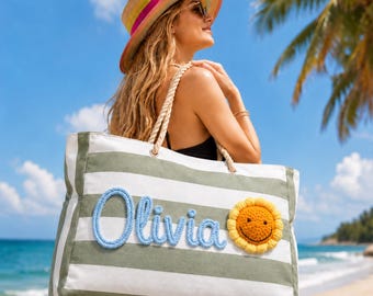 Bolsas de playa personalizadas, bolsas de playa de crochet, bolsas de regalo para damas de honor, bolsas de playa de viaje, regalo de boda, regalo de despedida de soltera para ella