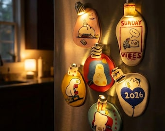 Imán de arcilla LED para refrigerador hecho a mano con luz - Lindo pato decorativo con batería incorporada