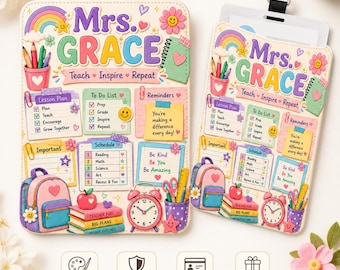 Portatarjetas personalizado para profesores, portatarjetas de identificación con nombre personalizado para Sra., Sra. y Srta., regalo de regreso a clases, cordón para el aula