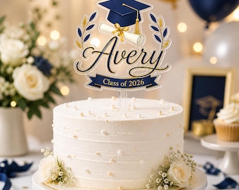 Adorno personalizado para pastel de graduación con nombre, decoración personalizada de acrílico para fiesta de la Clase de 2026, adorno para pastel de graduación con adornos para cupcakes.