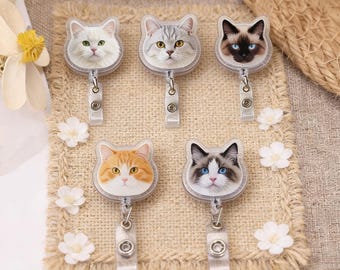 Custom Pet Portrait Badge Reel, Retractable ID Holder for Nurses & Pet Lovers