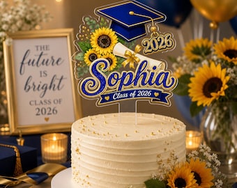 Adorno acrílico personalizado para pastel de graduación, adorno personalizado con el nombre de la Clase de 2026, regalo de decoración para fiesta de graduación