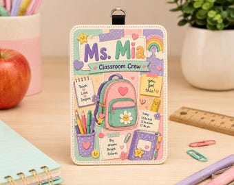 Portatarjetas personalizado para profesores, portatarjetas de identificación con nombre personalizado para Sra., Sra. y Srta., regalo de regreso a clases, cordón para el aula