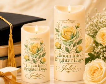 Personalized Graduation LED Candle, Flameless Floral Keepsake, Custom Name Class of 2026 Gift