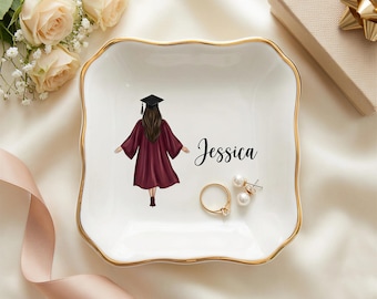 Bandeja personalizada para joyas de graduación, bandeja para baratijas con nombre personalizado, regalo de graduación para ella, bandeja para anillos de la promoción de 2026, regalo de recuerdo para graduados