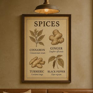 Gewürze Botanisches Poster | Druckbare Wandkunst | Küchenkräuterkarte | Digitaler Download | A2 A3 A4 A5 + US-Größen | 300 DPI Hohe Qualität