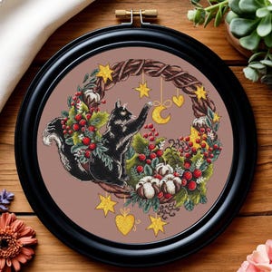 Halloween Wreath PDF|Cross Stitch Pattern PDF| Stargazer|  Fantasy and Fairy Tales Embroidery Design | Floral Autumn Cross Stitch |