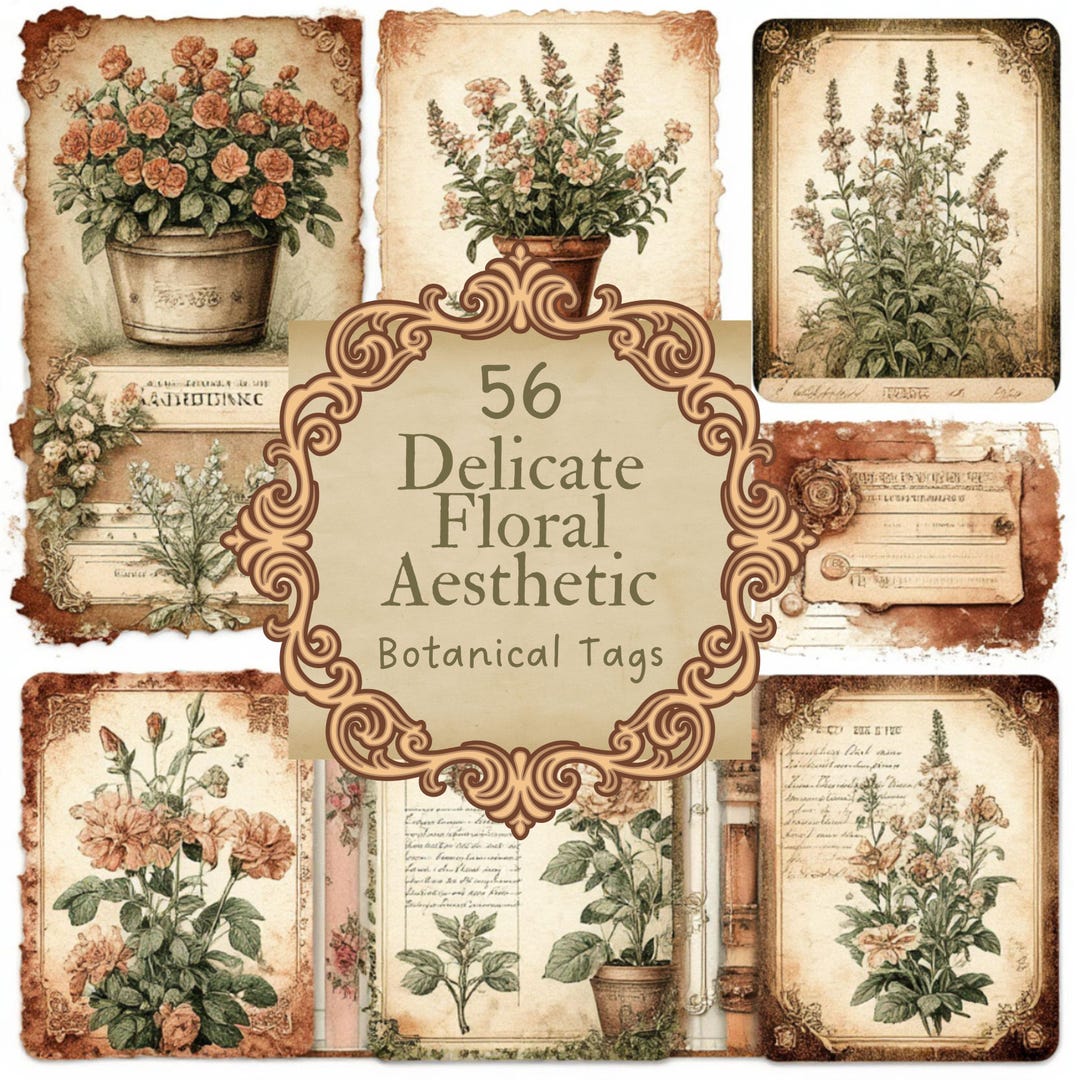 Vintage Botanical Tags Printable – 56 Floral Label Stickers for Junk ...