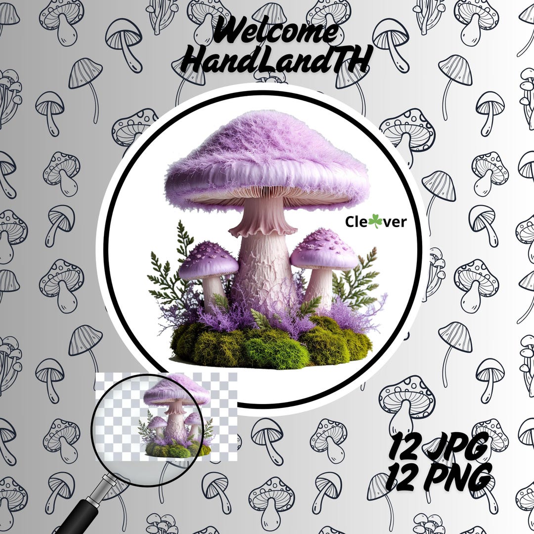 Fluffy Mushroom Clipart– 12 PNG + 12 JPG | Fantasy Fuzzy Mushrooms ...
