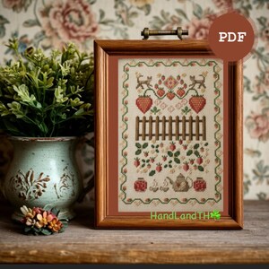 Cross stitch pattern Strawberry mood| Primitive sampler | PDF|Instant download