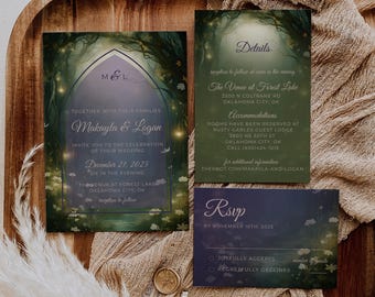 Whimsical Wedding Bundle | Wedding Invitation Template, Save the Date Template, Invitation Suite, Wedding Invite Bundle, Canva Template