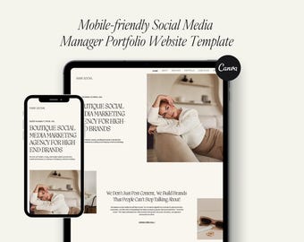 Social Media Manager Portfolio Website Canva Template | Portfolio Template for Social Media Manager | Minimalist Canva Template