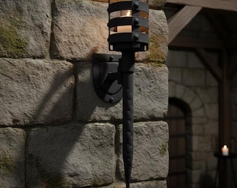Iron Candle Wall Sconce, Black Forged Metal, Medieval Gothic Decor Gift