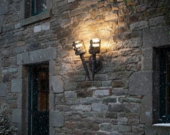 Hand Forged Wall Lamp: Rustic Iron Torch Light Castle Style Gift