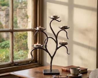 Metal Candlestick Wrought Iron Candle Holder Stand Vintage Style Wedding Centerpiece Gift for Couple Candle Metal Tray