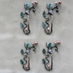 Forged Handles Forged Handle with Hedgehog and Leaves Wrought Iron Door Pull Rustic Decor Nature Inspired Gift for Home Wrought Iron Handle