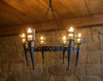 Medieval Lights Chandelier Medieval Iron Hanging Lamp Gothic Lighting Castle Gift Decor Dungeon Theme Room Fantasy Home Accent Rustic Style