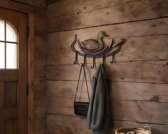 Metal Duck Hook Rack: Handcrafted Iron Wall Hooks Bronze Green Gift