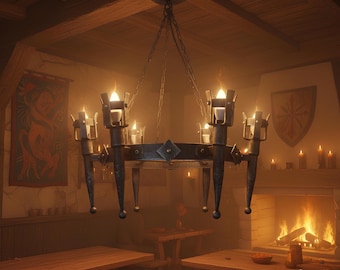 Medieval Iron Chandelier, Medieval Lights, Gothic Home Decor Gift