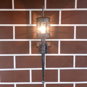 Forged Torch Wall Light Rustic Medieval Iron Sconce Vintage Gothic Lantern Handcrafted Wrought Iron Decor Unique Gift for Castle Metal Decor