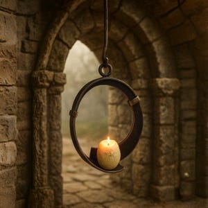 Metal Candlestick Holder with Hanging Iron Ring Design for Rustic Decor Medieval Gift Candlelight Ambiance for Home Fantasy Room Decor