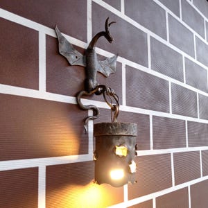 Medieval Dragon Wall Light: Hand Forged Iron Rustic Lamp Gift