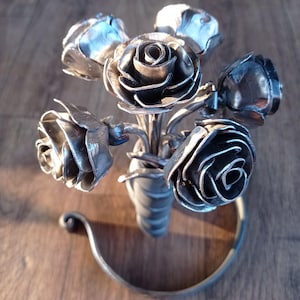 Metal Decor Rose Bouquet Decor Forged Flower Sculpture Handmade Blacksmith Art Romantic Anniversary Gift Iron Rose Bouque Personalized Gift