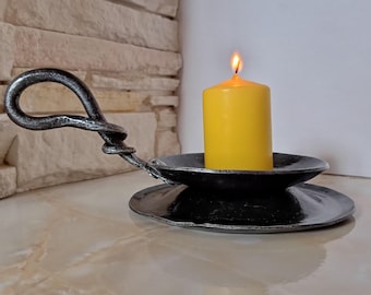Metal Candlestick Holder with Handle Rustic Iron Tray for Candle Jewelry Candle Tray Metal Candle Lover Gift