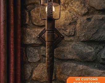 Hand Forged Lamp Viking Light Medieval Wall Sconce Hand Forged Iron Torch Lamp Unique Castle Decor Fantasy Gift for Home and Tavern