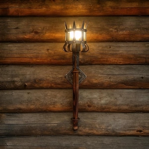 Forged Lamp Rustic Outdoor Wall Light Medieval Torch Lights Wrought Iron Outdoor Light Game Room Gift Gothic Wand Lamp Metal Decor