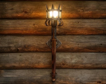 Medieval Lights Rustic Outdoor Wall Lamp Medieval Torch Lights Wrought Iron Outdoor Light Game Room Gift Gothic Wand Lamp Metal Decor
