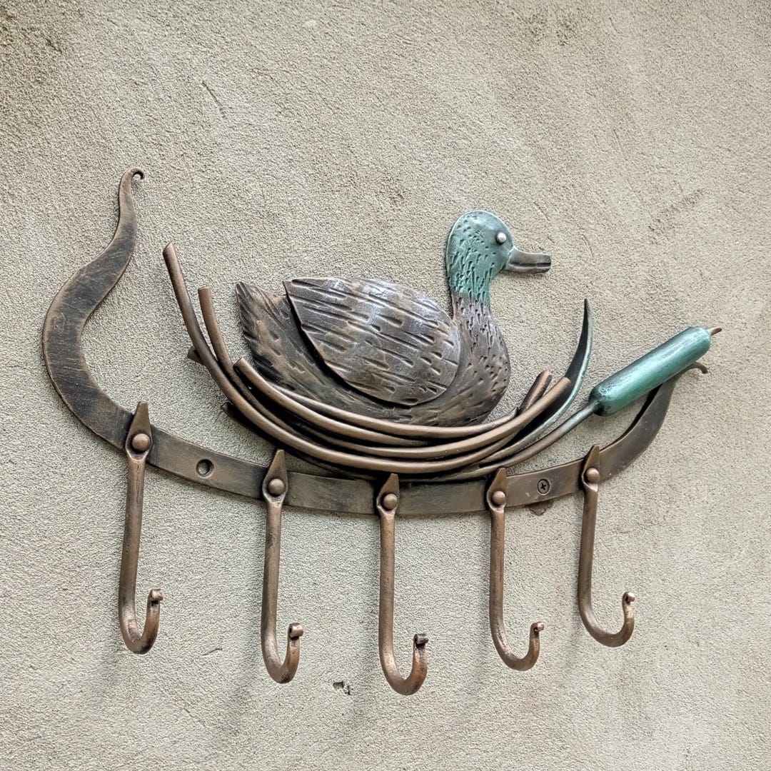 Metal Hook Rack With Duck Vintage Wall Hanger for Keys Coats Towels ...